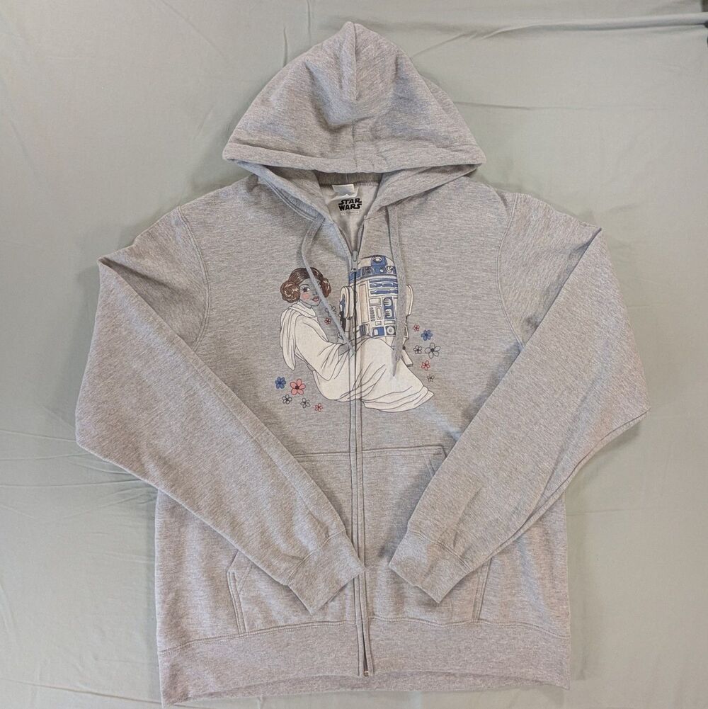 Star Wars Princess Leia/R2D2 Full-Zip Hoodie Gray Women's Medium